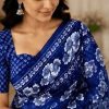 Royal Blue Floral Printed Chiffon Saree with Blouse Piece