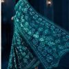 Polar Night Blue Floral Printed Chiffon Saree with Blouse Piece