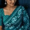 Polar Night Blue Floral Printed Chiffon Saree with Blouse Piece