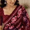 Burgundy Floral Printed Chiffon Saree with Blouse Piece