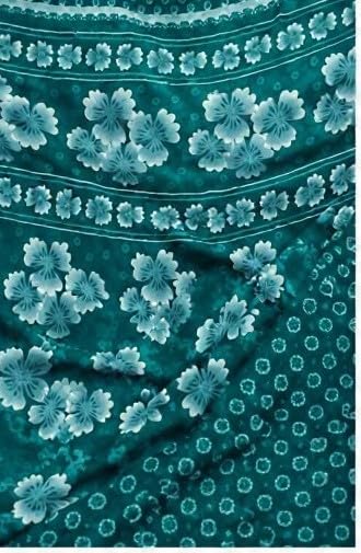 Polar Night Blue Floral Printed Chiffon Saree with Blouse Piece