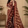Coffee Brown Floral Printed Chiffon Saree with Blouse Piece