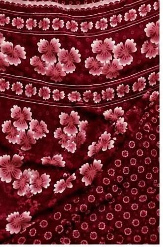 Burgundy Floral Printed Chiffon Saree with Blouse Piece