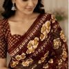 Coffee Brown Floral Printed Chiffon Saree with Blouse Piece
