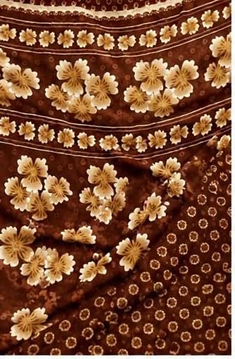 Coffee Brown Floral Printed Chiffon Saree with Blouse Piece