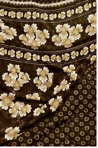 Dark Olive Floral Printed Chiffon Saree with Blouse Piece