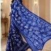 Royal Blue Floral Printed Chiffon Saree with Blouse Piece