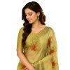 Olive Green Floral Printed Chiffon Saree with Unstitched Blouse Piece