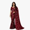 Capture Burgundy Floral Printed Chiffon Saree with Blouse Piece