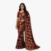 Capture Coffee Brown Floral Printed Chiffon Saree with Blouse Piece