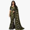 Capture Dark Olive Floral Printed Chiffon Saree with Blouse Piece