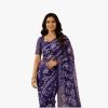 Capture Purple Blue Floral Printed Chiffon Saree with Blouse Piece