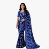 Capture Royal Blue Floral Printed Chiffon Saree with Blouse Piece